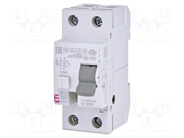 RCD breaker; Inom: 40A; Ires: 30mA; Poles: 2; 230V,240V; IP20; EFI