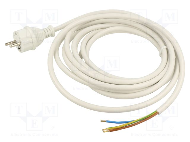 Cable; CEE 7/7 (E/F) plug,wires; PVC; 5m; white; 3x1,5mm2; 16A