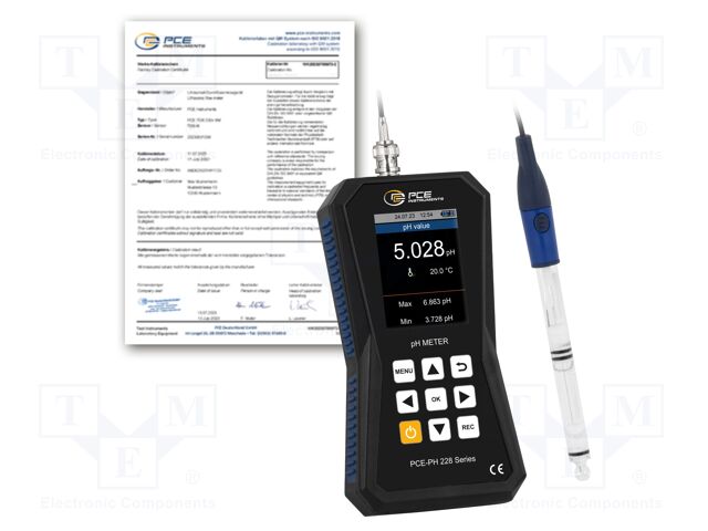 Meter: pH; LCD 2,8"; -2÷20pH,±2000mV; IP52; Dim: 178x32x85mm
