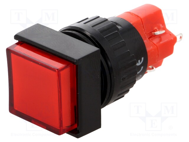 Switch: push-button; Pos: 2; SPDT; 3A/250VAC; 2A/24VDC; red; red
