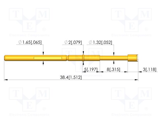 Test needle; Spring compression: 6.4mm; 8mm; CuBe; gold-plated
