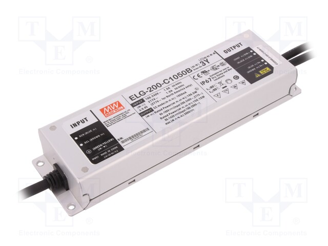 Power supply: switched-mode; LED; 199.5W; 95÷190VDC; 1050mA; IP67