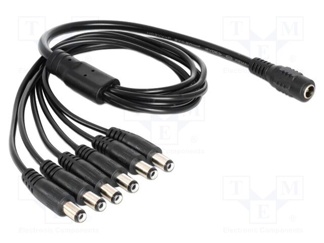 Cable; DC 5,5/2,1 plug x6,DC 5,5/2,1 socket; straight; black