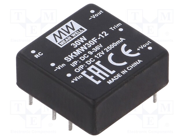 Converter: DC/DC; 30W; Uin: 9÷36V; 12VDC; Iout: 0÷2500mA; 1"x1",DIP