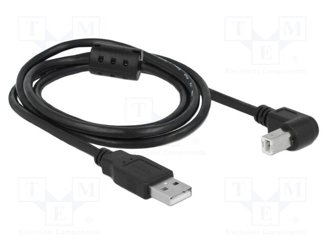 Cable; USB 2.0; USB A plug,USB B plug 90° up/down; 1m; black
