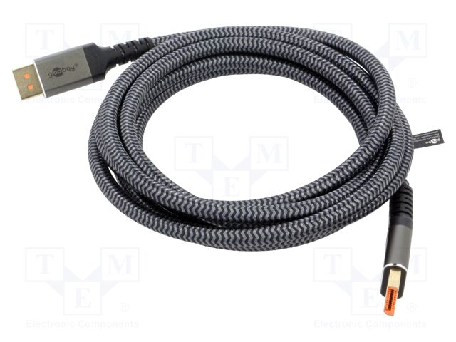 Cable; DisplayPort plug,both sides; textile; Len: 3m; black-grey