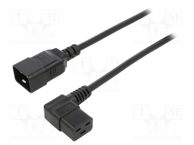 Cable; 3x1.5mm2; IEC C19 female angled,IEC C20 male; PVC; 1m