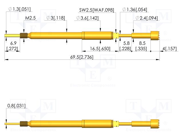 Test needle; Spring compression: 5mm; 5.5mm; 8A; steel; Ø: 4mm; 20N