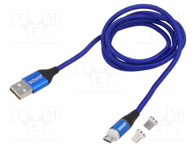 Cable; magnetic,USB 2.0; 1m; blue; 480Mbps; textile; 3A