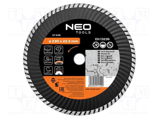 Cutting diamond wheel; Ø: 230mm; turbo; Holder: assembly hole