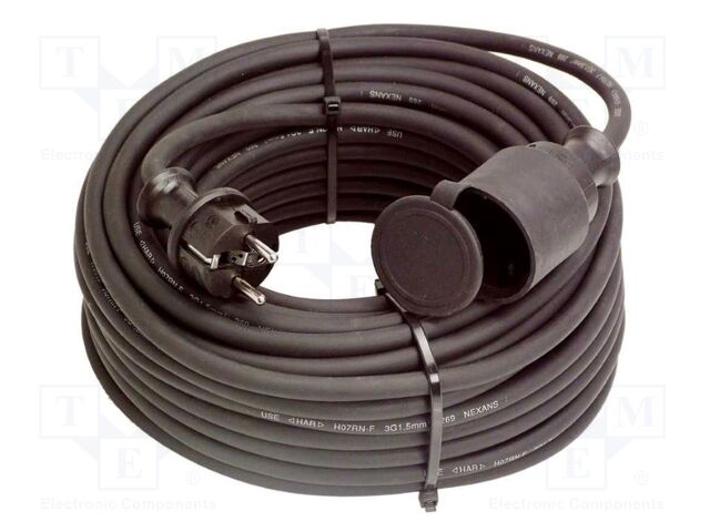 Extension lead; 3G2.5mm2; with flap; Sockets: 1; PUR; black; 50m