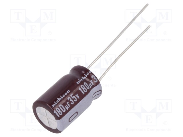 Capacitor: electrolytic; low impedance; THT; 180uF; 35VDC; ±20%
