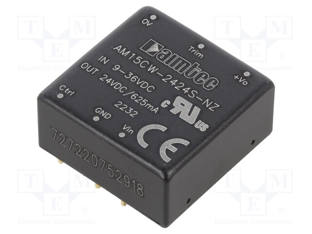 Converter: DC/DC; 15W; Uin: 9÷36V; Uout: 24VDC; Iout: 0.625A; 15g