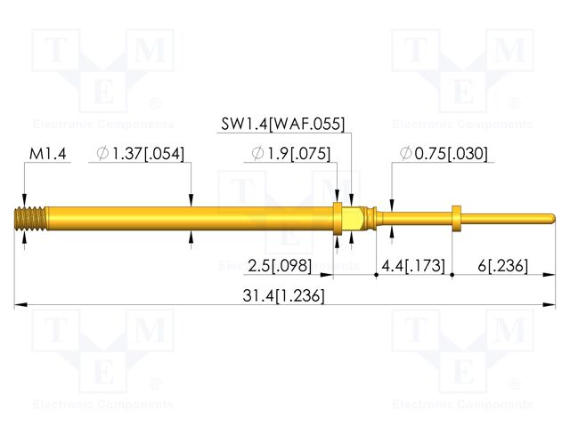 Test needle; Spring compression: 3.5mm; 4.4mm; 5A; CuBe; Ø: 0.6mm