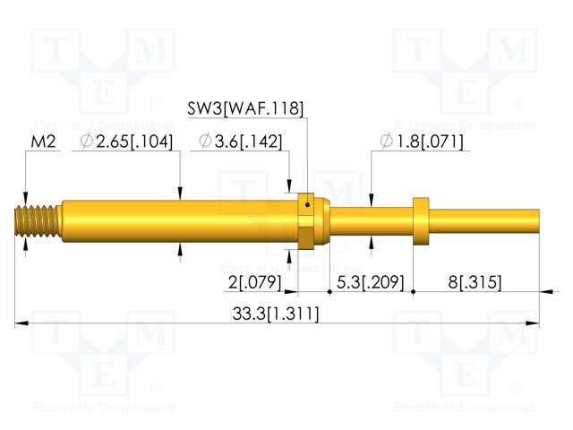 Test needle; Spring compression: 4mm; 5mm; 8A; CuBe; gold-plated