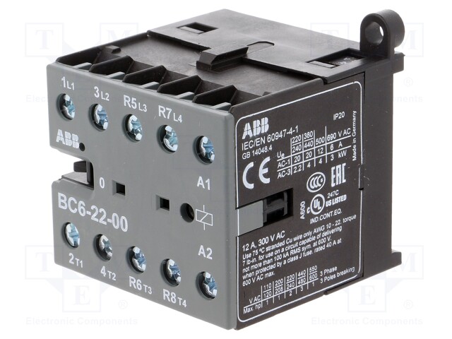 Contactor: 4-pole; NC x2 + NO x2; 24VDC; 6A; DIN,on panel; BC6