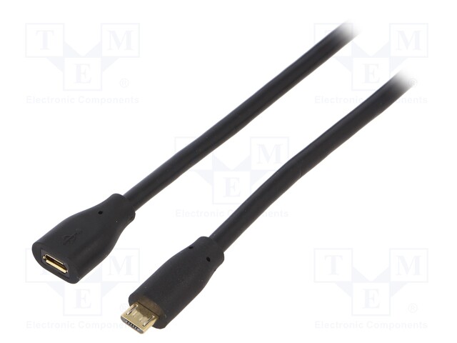 Cable; USB 2.0; USB B micro plug,USB B micro socket; 1.5m; black