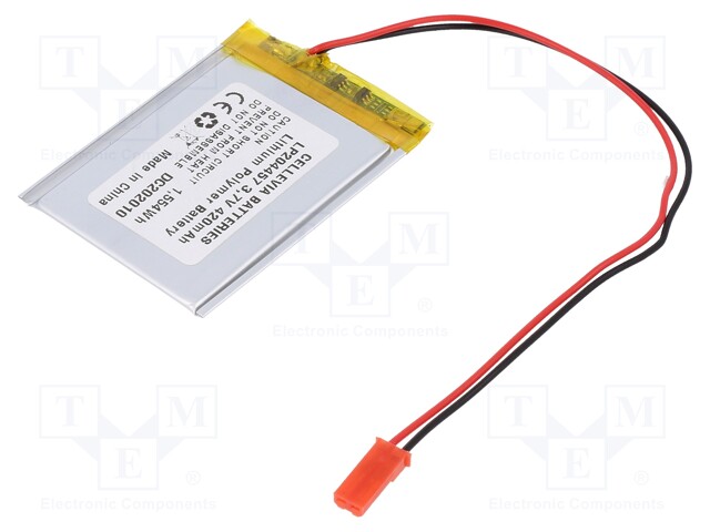 Re-battery: Li-Po; 3.7V; 420mAh; cables; 2.5x45x57.5mm