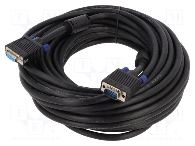 Cable; D-Sub 15pin socket,D-Sub 15pin plug; 15m; black; 28AWG