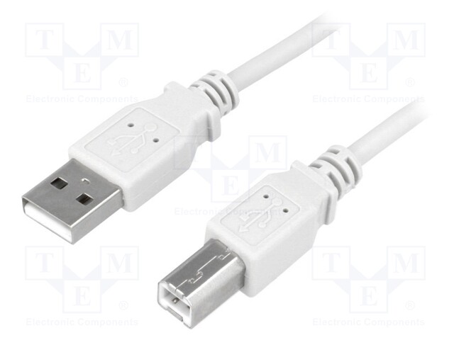 Cable; USB 2.0; USB A plug,USB B plug; nickel plated; 3m; grey