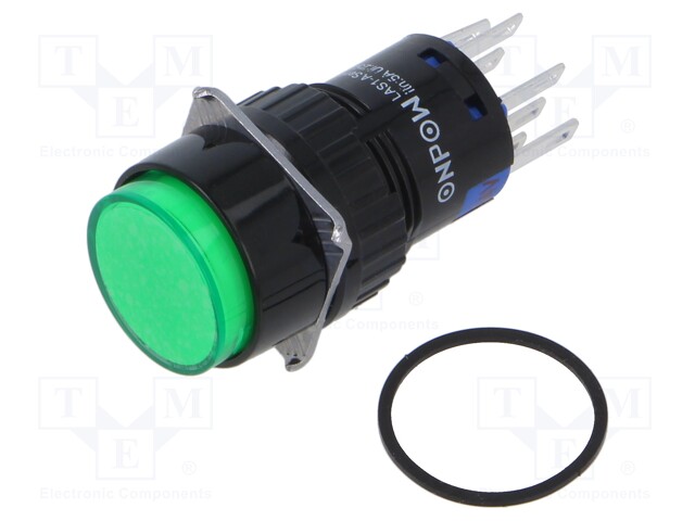 Switch: push-button; Pos: 2; SPDT x2; 0.5A/220VAC; 1A/24VDC; ON-ON