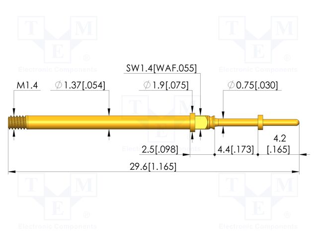 Test needle; Spring compression: 3.5mm; 4.4mm; 5A; CuBe; Ø: 0.65mm