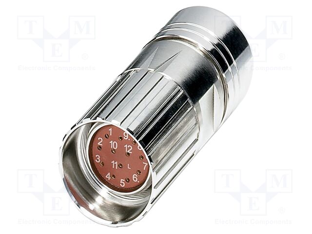 Connector: M23; plug; PIN: 12; crimped; straight; shielded; IP67; RF