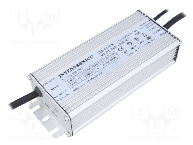 Power supply: switched-mode; LED; 75W; 18÷36V; 2100mA; 90÷305VAC