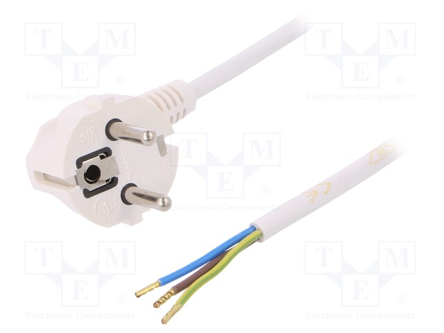 Cable; SCHUKO plug,CEE 7/7 (E/F) plug angled,wires; 4m; white