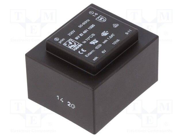 Transformer: encapsulated; 10VA; 230VAC; 6V; 1667mA; Mounting: PCB