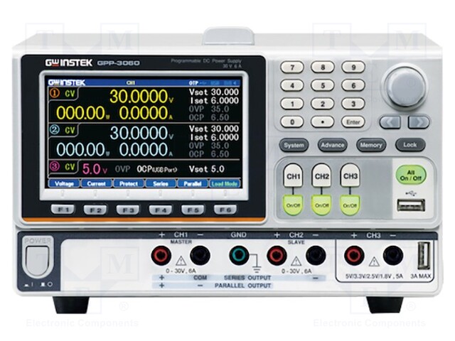 Power supply: programmable laboratory; Channels: 3; 0÷60VDC; 0÷3A