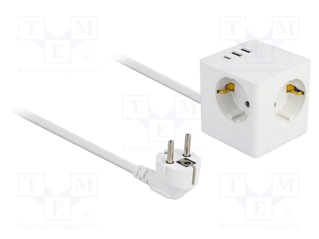 Extension lead; 1.5m; white; Sockets no: 6; 16A