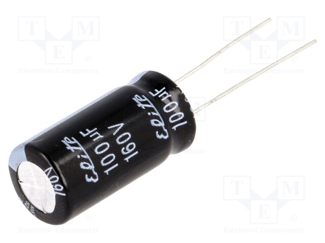 Capacitor: electrolytic; THT; 100uF; 160VDC; Ø12.5x25mm; Pitch: 5mm