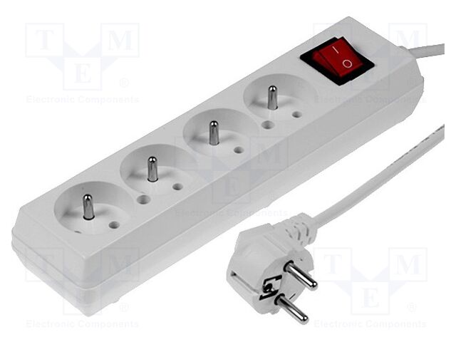 Extension lead; Sockets: 4; PVC; white; 3x1,5mm2; 1.5m; 10A