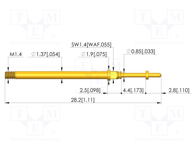 Test needle; Spring compression: 4.4mm; 3.5mm; 5A; CuBe; Ø: 0.75mm