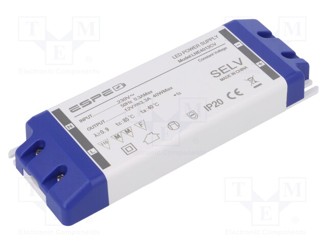 Power supply: switched-mode; LED; 40W; 12VDC; 3.33A; 220÷240VAC