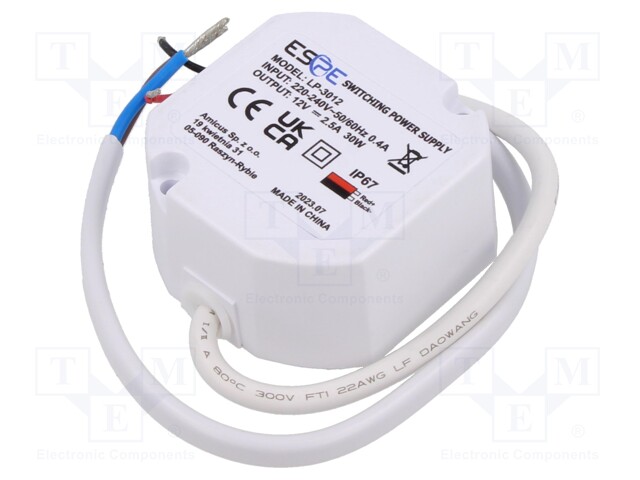 Power supply: switched-mode; LED; 30W; 12VDC; 2.5A; 220÷240VAC