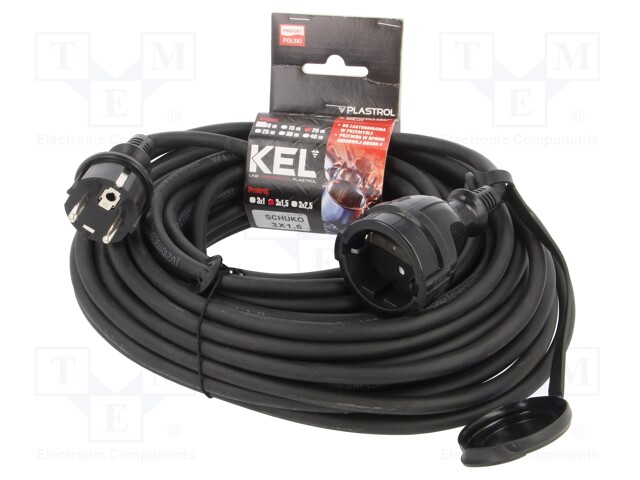 Extension lead; Sockets: 1; rubber; black; 3x1,5mm2; 20m; 16A