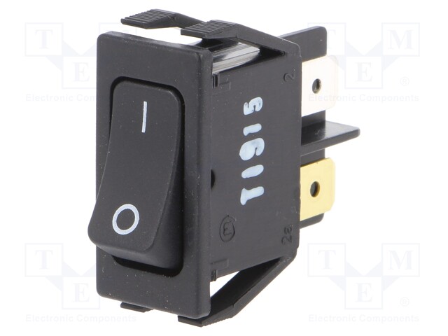 ROCKER; DPST; Pos: 2; OFF-ON; 16A/250VAC; black; IP40; none; 100mΩ