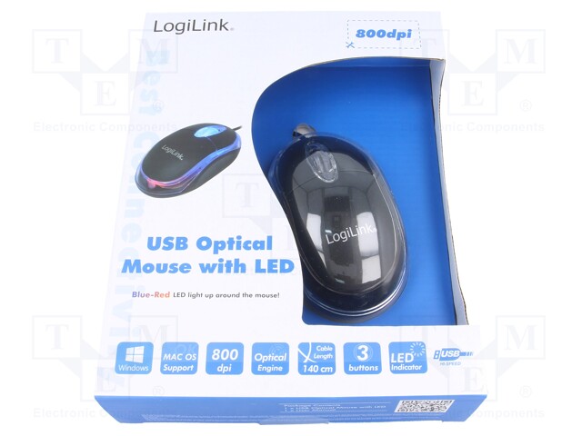 Optical mouse; black; USB; wired; No.of butt: 3; 1.5m