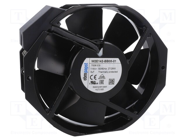 Fan: AC; axial; 115VAC; 172x150x38mm; ball bearing; 2800rpm; IP22