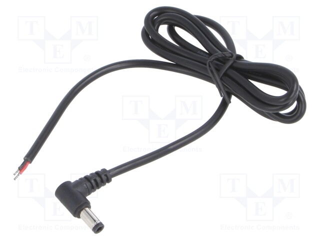 Cable; 2x0.5mm2; DC 5,5/2,1 plug; angled; black; 1m; -20÷80°C