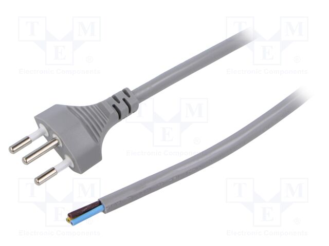 Cable; 3x1mm2; wires,SEV-1011 (J) plug; PVC; 5m; grey; 10A; 250V
