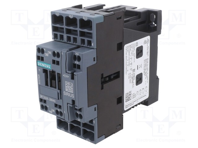 Contactor: 3-pole; NO x3; Auxiliary contacts: NO + NC; 24VDC; 25A