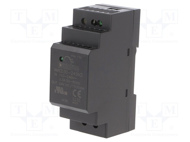 Power supply: switched-mode; 36W; 85÷264VAC; 24VDC; Iout: 1.5A; 89%