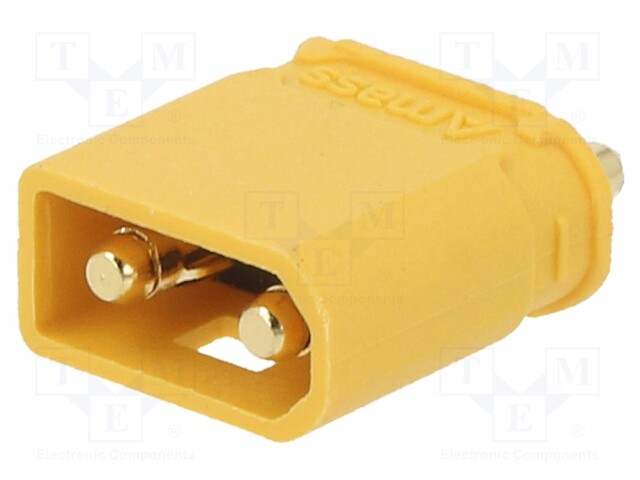 Socket; DC supply; XT30; male; PIN: 2; on PCBs; THT; yellow; 20A; 600V