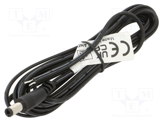 Cable; 2x0.52mm2; DC 5,5/2,5 plug; straight; black; 3m; -25÷70°C