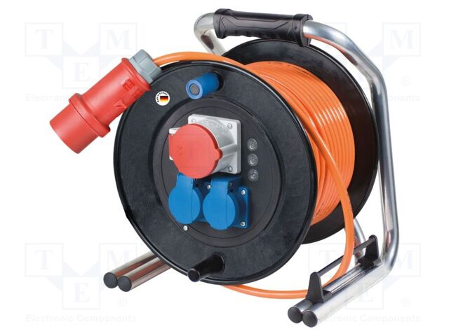 Extension lead; 5G1.5mm2; Sockets: 3; rubber; orange; 40m; 16A