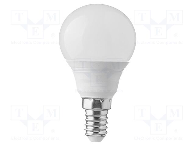 LED lamp; white warm; E14; 220÷240VAC; 470lm; P: 4.5W; 180°; 3000K