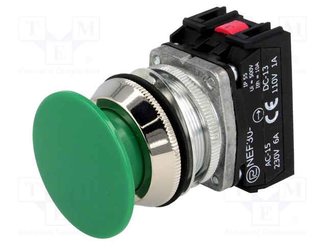 Switch: push-button; Stabl.pos: 1; NC + NO; 30mm; green; IP56; Pos: 2